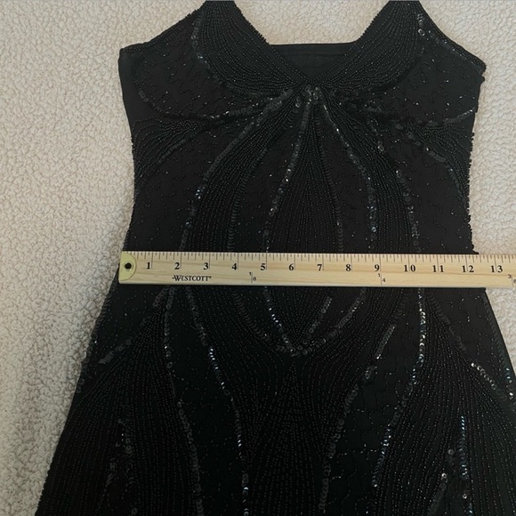 Elegant Black Beaded Gatsby Evening Dress 1920s Flapper Art Deco Cocktail Small - Picture 11 of 15